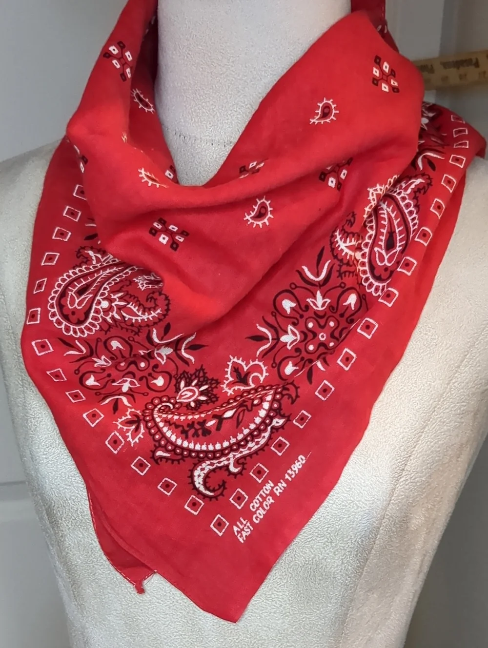 Vintage 1970s Red Classic Bandana Scarf Western Rodeo Cowboy Cowgirl RN13960